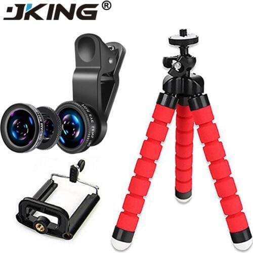 JKING 5in1 0.67x Zoom Macro Fish Eye Lens Wide Angle Macro Lenses with Tripod Clip on For iPhone 7 plus Samsung LG phone Holder