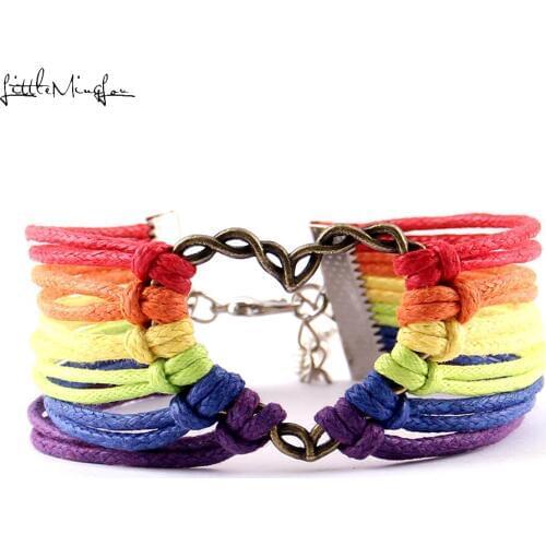 Little MingLou LGBT Bracelet Diomedes Gussy Life Gay Lesbian Love Rainbow rope wrap men bracelets & bangles for Women jewelry