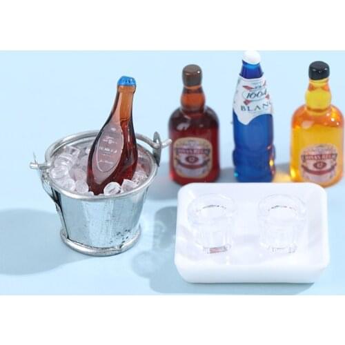 1 Set Miniature Ice Bucket Beer Bottle Cup Model Play House Food Furniture Toy 1/12 Scale Doll House Accessories