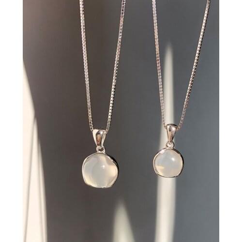 Trendy Simple Round Pendant Necklace With Exquisite White Stone S925 Silvery Jewelry For Women Engagement Statement Gift