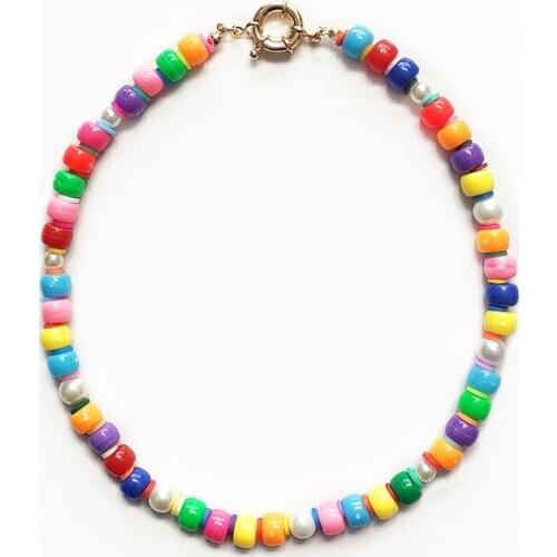 Fashion Rainbow Beads choker Bohemian handmade imitation pearls necklace women charming accessories 2020 new trend jewelry