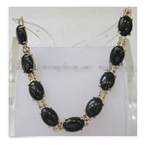 Natural Black Rich Agate Link Bracelet 7.5" AAA ^^@^18K GP style Fine jewe Noble Natural jade SHIPPING 6.02