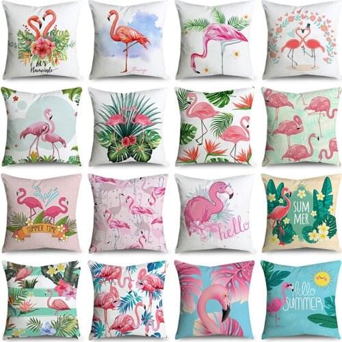 Fashion Cartoon Flamingo Pattern Pillowcase 45cmx45cm Peach Skin Soft Furniture Car Sofa Decoration Sofa Cushion Cover