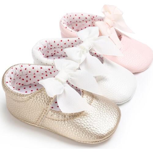 Newborn Kids Baby Boy Girl Leather Shoes PU Bowknot Princess Toddler Shoes Slip Into Prewalkers 0-18 M First Walkers Shoes
