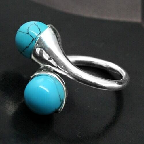 Wholesale Blue Natural Stone BEAD GEMS silver color RING SIZE 7 8 9 10