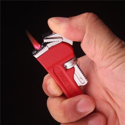 Creative Pipe Wrench Shape Lighter Windproof Torch Lighter Red Flame Gas Refillable Funny Gift for Friends