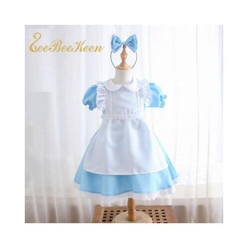 Halloween Cosplay Dress Women Adult Anime Alice In Wonderland Blue Party Dress Alice Dream Women Maid Lolita Cosplay Costume