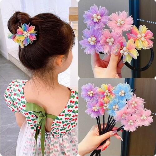 Ruoshui Girls Colorful Floral Bun Maker Tool Magic Hair Twist Kids Hairstyle Hair Accessories Maker Clip Hair Curler Headwear