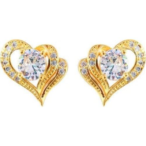 Huitan Gold Color/Silver Color Love Stud Earrings for Women Luxury Wedding Jewelry High Quality Fashion Heart Earrings Wholesale