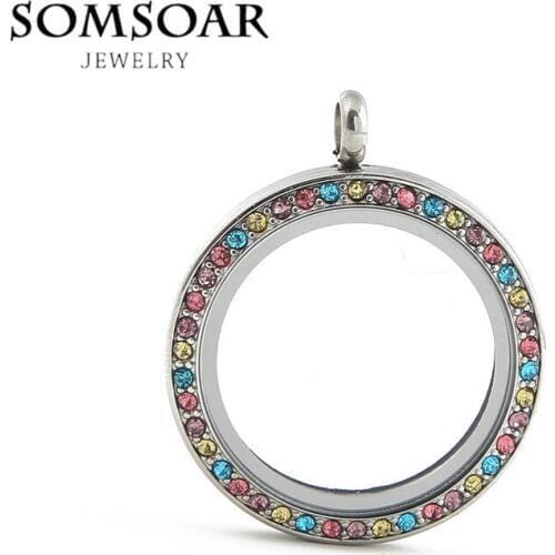 Somsoar Jewelry Spring Silvering TWIST Memory Floating Locket With Multi Colored Crystal fit DIY Charms 50pcs/lot