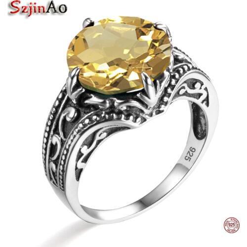 Szjinao Famous Brand Women Overwatch Ring Solid 925 Sterling Silver Yellow Stone Victoria Jewelry Accessories Vintage Rings