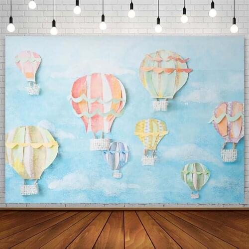 Hot Air Balloon Backdrop Newborn Baby Shower Birthday Cloud Blue Subject Portrait Photography Background Photostudio Decor Props