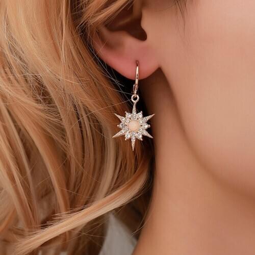 Temperament Star Pendant Earrings set Zircon Sun Flower Exaggerated Earrings Earrings Women