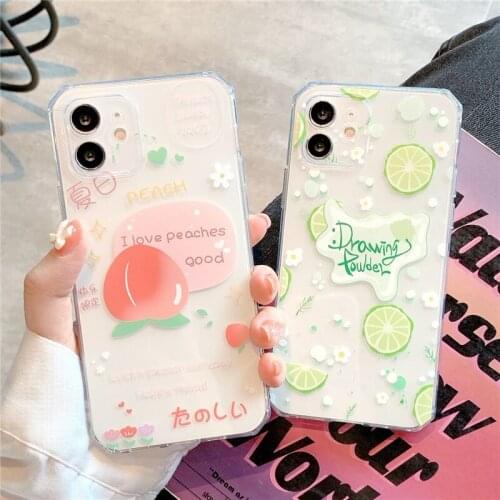 Fresh Fruit Peach Phone Case For iPhone 11 12 Pro MAX X XS XR 7 8 plus SE Lemon Flower Shockproof Clear TPU Protective Case