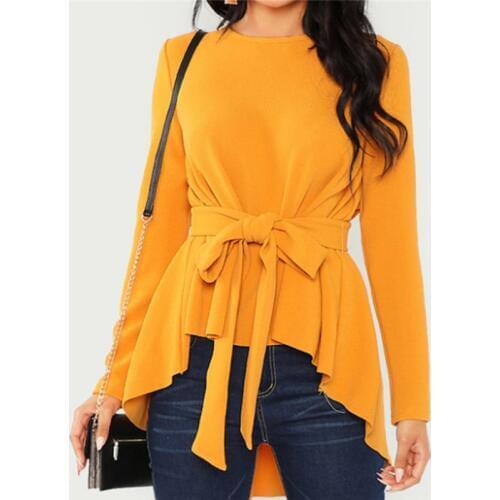 Women Blouse Shirt 2020 Female Clothing Long Sleeve Solid Womens Office Shirts Feminine Blouses Belts Ladies Tops