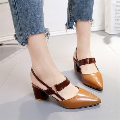 Womens shoes 2021 summer new style pointed belt thick heel high heels fashion large size sandals