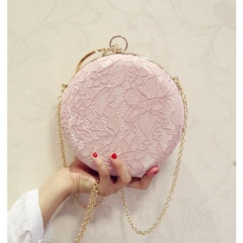 Elegant Lace Flower Party Wedding Clutch Evening Bags Ladies Round Messenger Bag For Women Chain Shoulder Bag Handbag Purse Sac