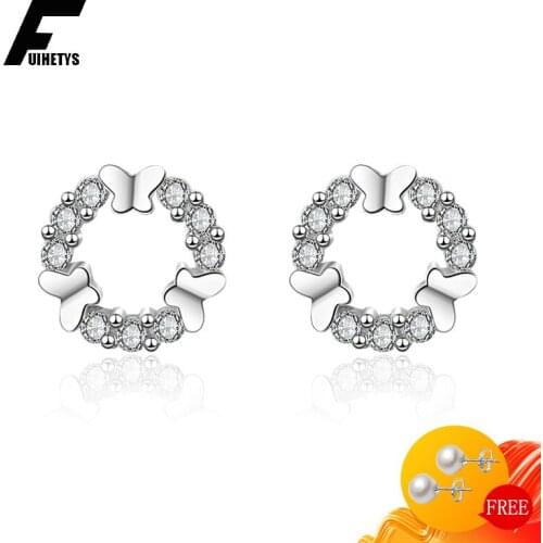 Fashion Earrings 925 Silver Jewelry with Zircon Gemstone Butterfly Shape Stud Earring Accessories for Women Wedding Wholesale