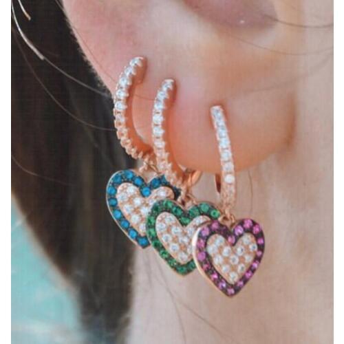 European Heart 925 Silver Earrings red blue cz Geometric Dangle Earrings For Women 2019 Fashion Jewelry Accessories Gifts