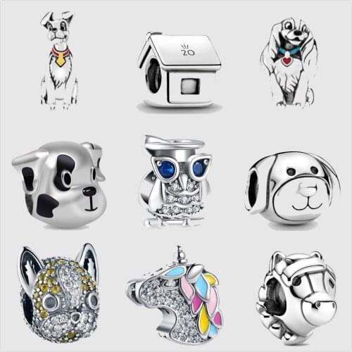 925 Sterling Silver Shiny Doberman dog Shepherd Loyal puppy Unicorn fit Original Pandora Charm Silver 925 Bracelet DIY Jewelry