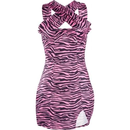 Women Halter Dress with Chic Print Sexy Hollow Chest Skinny Fit Summer Clothing