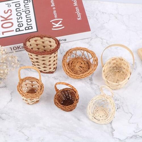 1 Pc 1:12 Dollhouse Miniature Hand-woven Vegetable Food Storage Basket Model Decor Pretend Play Toy
