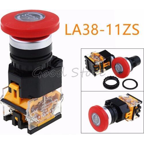 1PCS LA38-11ZS Self-Locking 22mm Emergency Power Push Button Switchstop Mushroom Head Emergency Stop Button Switch