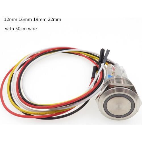 1pcs high quality computer Metal LED Power Push Button Switch On-off 5V 12mm 16mm 19mm 22mm Waterproof with 50cm wire harness