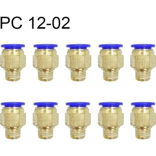 10PCS PC 12-02 Air Pneumatic 12mm Hose Tube 12.5mm Air Pipe Connector Quick Coupling Brass Fitting Male Thread wholesale
