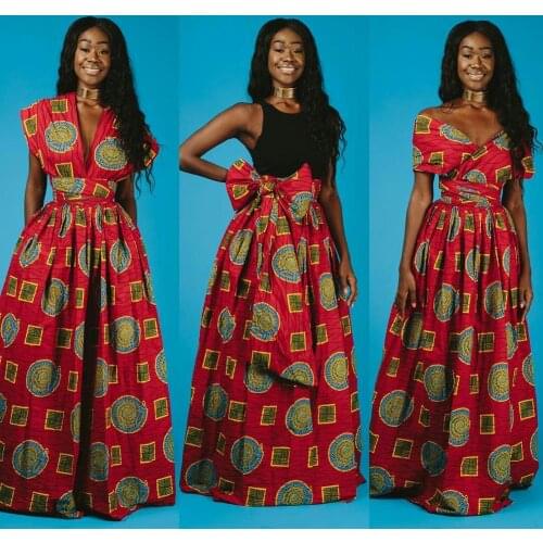 2019 Summer African Dresses for Women Floral Print Dashiki Bazin Ladies Clothes Sexy Shoulder Off Robe Africaine Bohemia Skirt