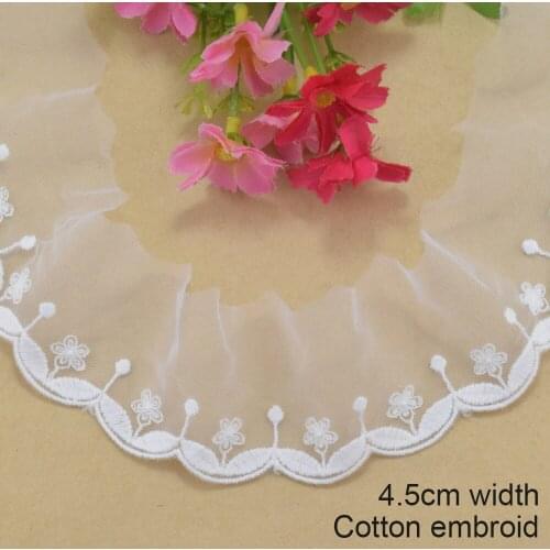 4.5cm width white lace cotton embroidery lace french lace ribbon fabric guipure diy trims warp knitting sewing Accessories#4182