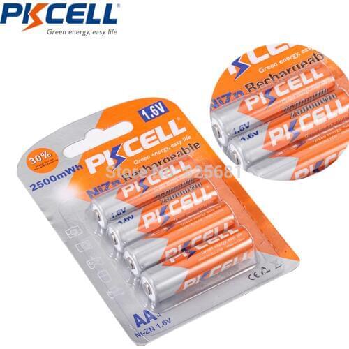 4Pcs 1Card PKCELL Battreia aa 2500mWh NIZN AA Rechargeable Battery 1.6V highest 1.8v Battery Less Pollution High Efficiency