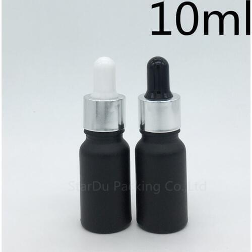 480pcs 10ml black frosted glass essential oil bottle with shiny silver ring dropper 10cc glass perfume bottles