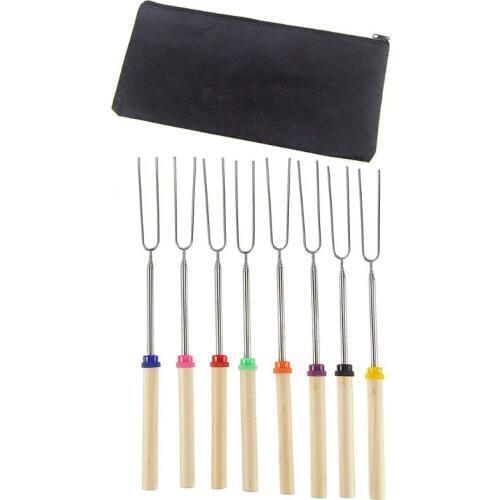 8 Pcs Marshmallow Roasting Sticks with Wooden Handle Extendable Forks Set elescoping Smores Skewers for Campfire