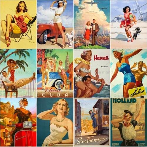 Art Cartoon Diamond Painting Sexy Lady Retro Girl 5D DIY Full Drill Diamond Embroidery Mosaic Cross Stitch Handmade Gift