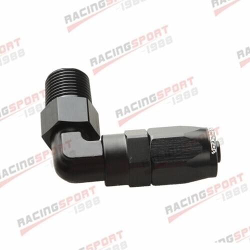 Aluminum 6AN AN-6 To 3/8" NPT 90 Degree Swivel Hose End Fitting Adapter Black