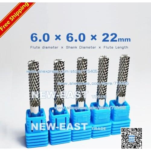 Free Shipping 5pcs 6mm PCB endmills 6*6*22*50mm, cnc router tool, mini end mill set PCB gong end milling