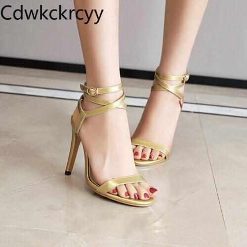 Summer The New fashion High heel woman sandals banquet Sexy Golden Silver Fine heel Female sandals plus size 34-43