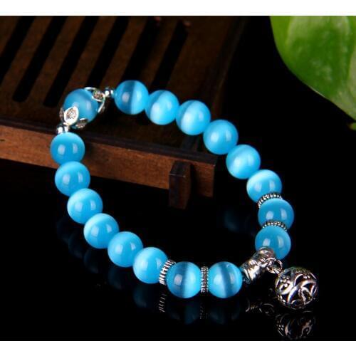 Drop Shipping 10mm Beads Natural Blue Green White Purple Opal Beads Bracelet Chain Lucky Men Women Handmade Lovers Jewelry