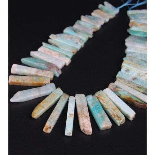 15.5 "strand Natural Peruvian Amazonstone Top Drilled Slice Loose Beads,Raw Amazonite Slab Pendants DIY Necklace Jewelry Making