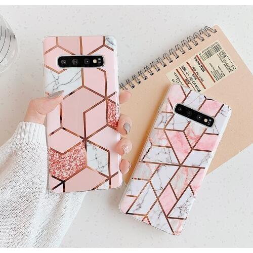 Phone Case For Samsung Galaxy Note 10 A50 A70 S11 S10e S10 S9 S8 Plus Electroplated Geometric Marble Soft IMD Back Cover