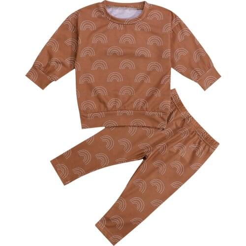 OPPERIAYA 2Pieces Kids Autumn Casual Set Rainbow Print Round Neck Long Sleeve Blouse Pants for Toddler Baby Girls 0-24 Months