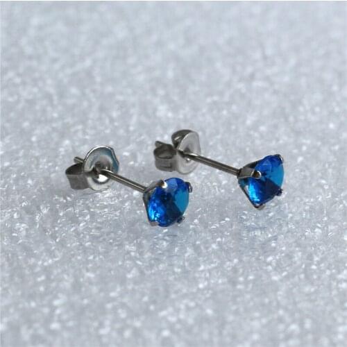 ED027 Titanium With New Royal-blue Zircon Stud Earrings 316L Stainless Steel IP Planting 5mm Round