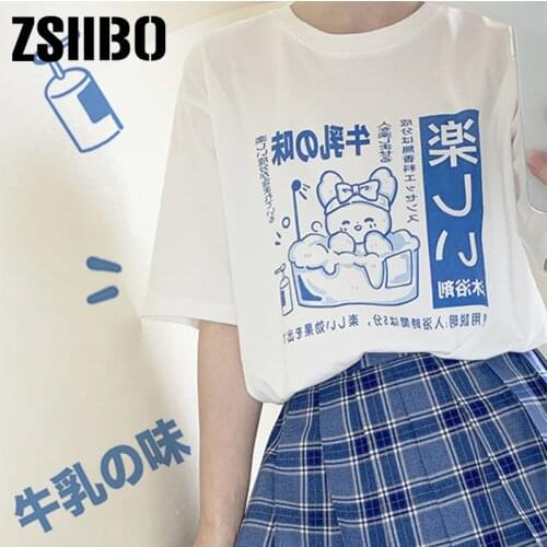 Japanese anime T-shirt lovely print top ulzzang Harajuku Loose womens clothes t-shirt accessory summer tee женские футболки