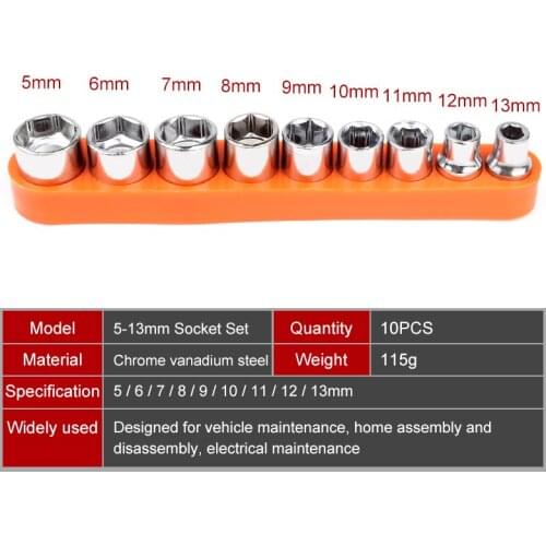 HOEN 5-13MM Metric Combination Drive Socket Set Mirror Finish or Home Auto Car Bicycle Household DIY Repair Hand Tools