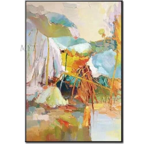 Fairness Lotus Pool Abstract Oil Painting Wall Art Home Decor Picture Modern Oil Painting On Canvas 100% Handpainted No Framed