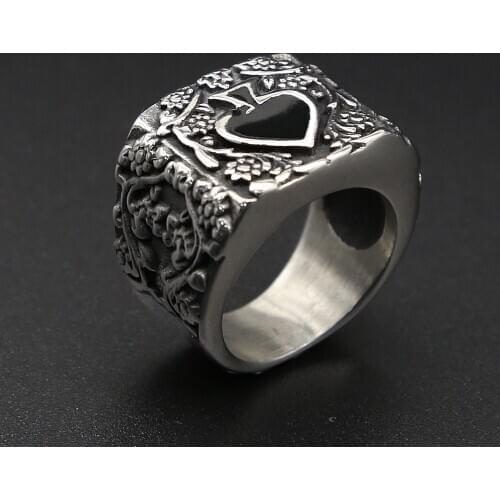 Lucky Spades A Solitaire Ring Men Stainless Steel Biker Lucky Plum Blossom Ring Punk Fashion Male Hip Hop Jewelry Outlet Store