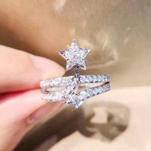 KOFSAC Fashion 925 Sterling Silver Rings Girl Party Jewelry Gifts Shiny Zircon Star Starlight Ring Women Valentines Day Gifts