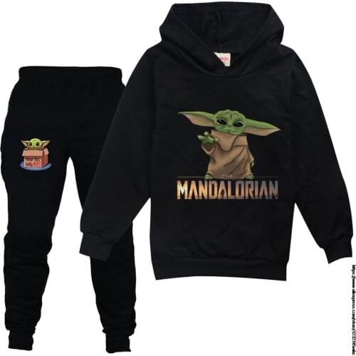 Baby Girls Clothes Set For Toddler Cartoon Mandalorian Baby Yoda Long Sleeved T-shirt Tops And Pants Outfits Kids Clothing Suits