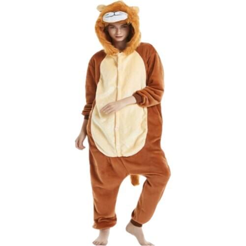 Lion Kigurumi Cartoon Cosplay Costume Hooded Onesies For Adults Men Women Couple Animal One-Piece Pajama Funny Flannel Overalls